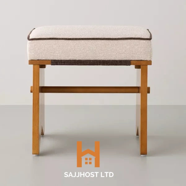 Upholstered Mid Century Ottoman Cream