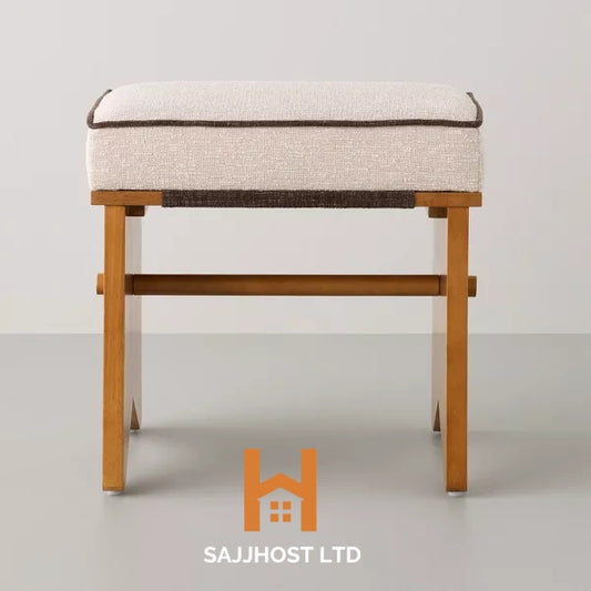 Upholstered Mid Century Ottoman Cream